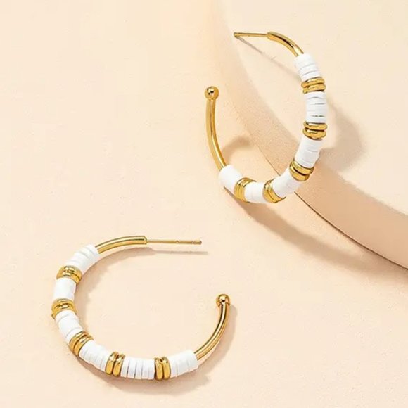 Jewelry - 🆕 TIA WHITE BEADED OPEN HOOP EARRINGS